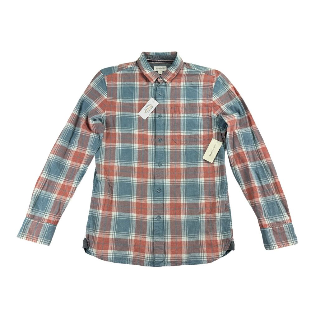 Sun + Stone Mens Brock Classic Fit Plaid Button Down Shirt Multicolor S